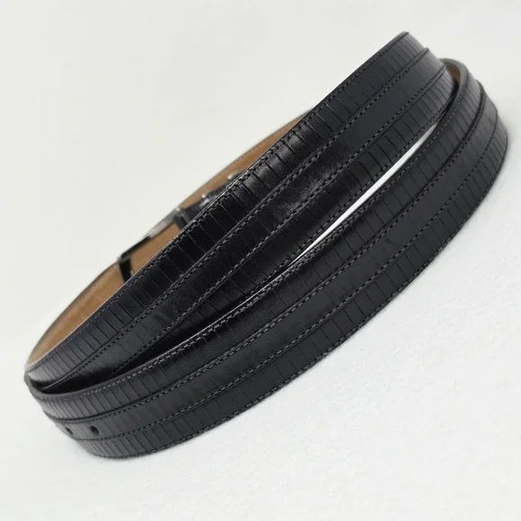 Mezlan Mens Belt Sz 48 Black Leather 8700/35 Brushed Silver Spain Big & Tall - Picture 3 of 16